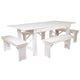 Antique Rustic White |#| 5 Piece Set-7' x 40inch Antique Rustic White Folding Farm Table and Four Bench Set