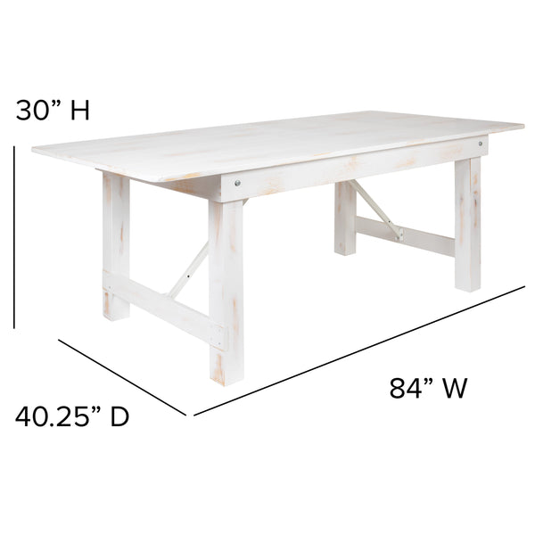 Antique Rustic White |#| 5 Piece Set-7' x 40inch Antique Rustic White Folding Farm Table and Four Bench Set