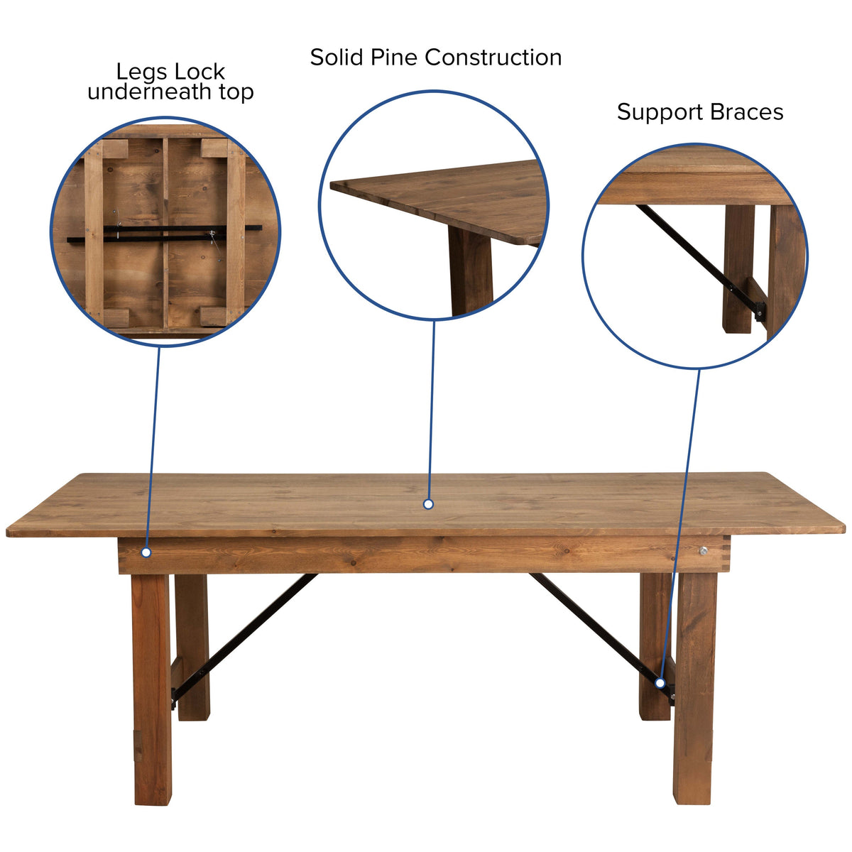 Antique Rustic |#| 7' x 40inch Antique Rustic Folding Farm Table and Four Bench Set