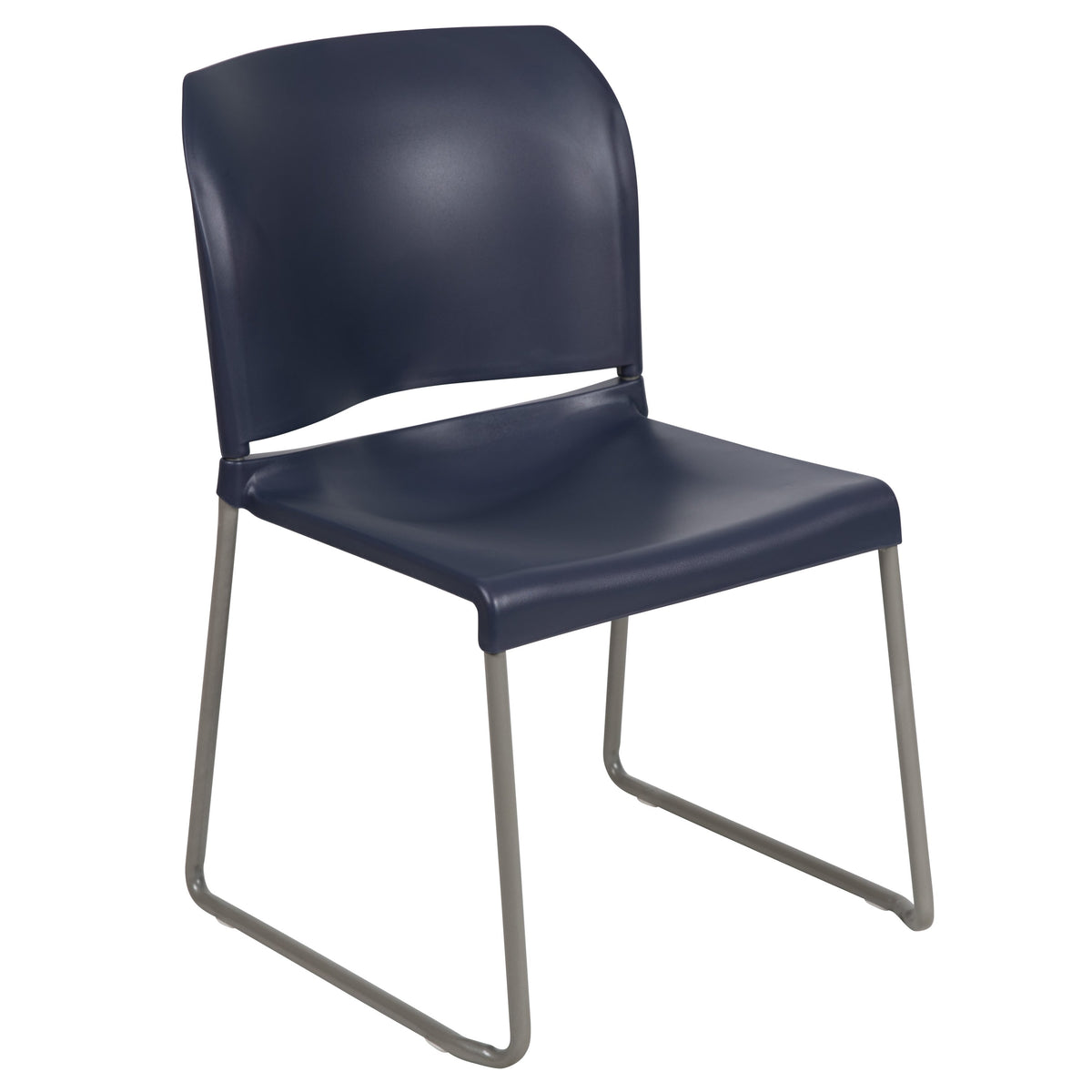 Navy |#| Home and Office Guest Chair Navy Full Back Contoured Sled Base Stack Chair