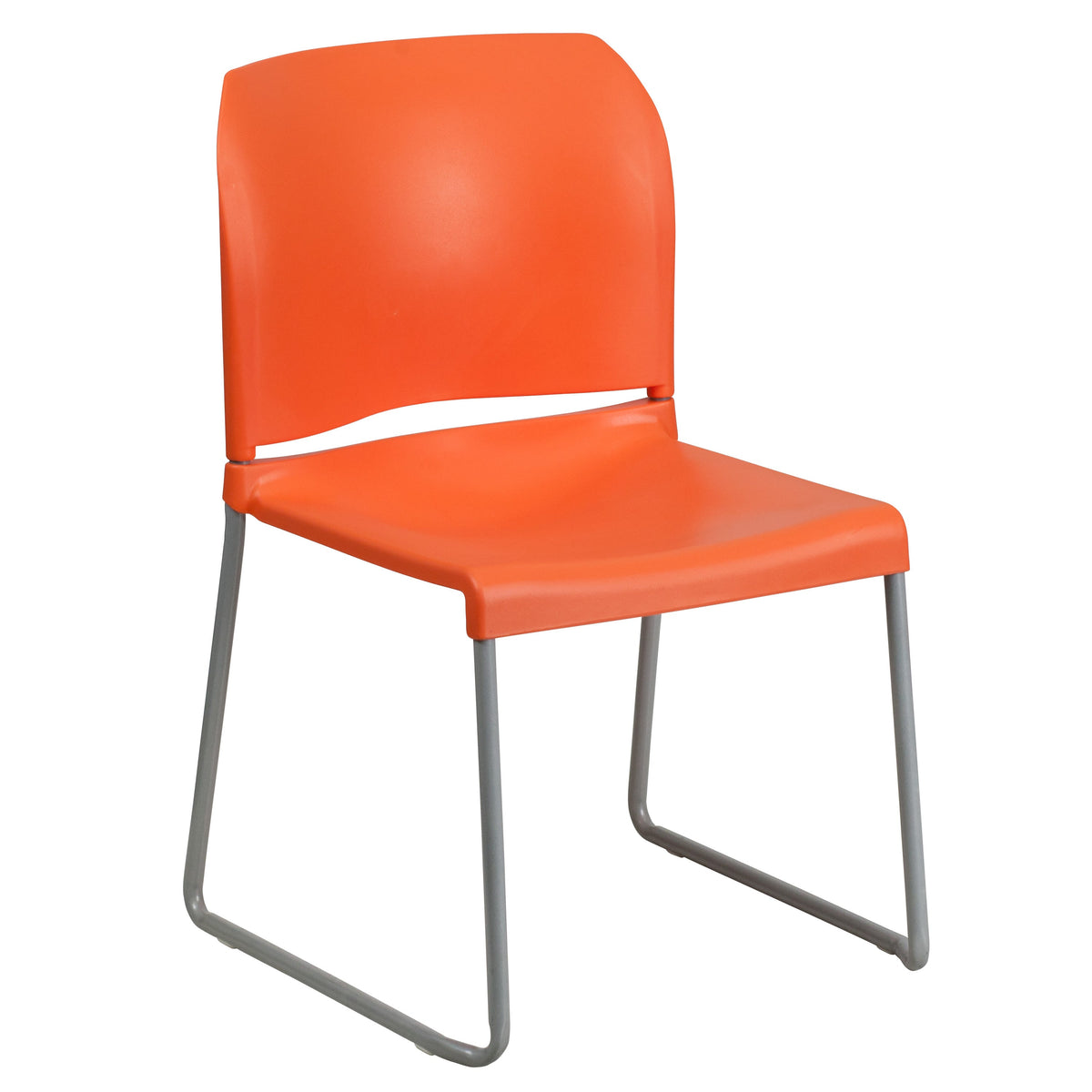 Orange |#| 880 lb. Capacity Orange Full Back Contoured Stack Chair with Sled Base