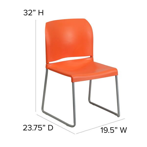 Orange |#| 880 lb. Capacity Orange Full Back Contoured Stack Chair with Sled Base