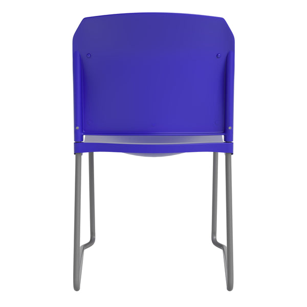 Blue |#| 880 lb. Capacity Blue Full Back Contoured Stack Chair with Sled Base