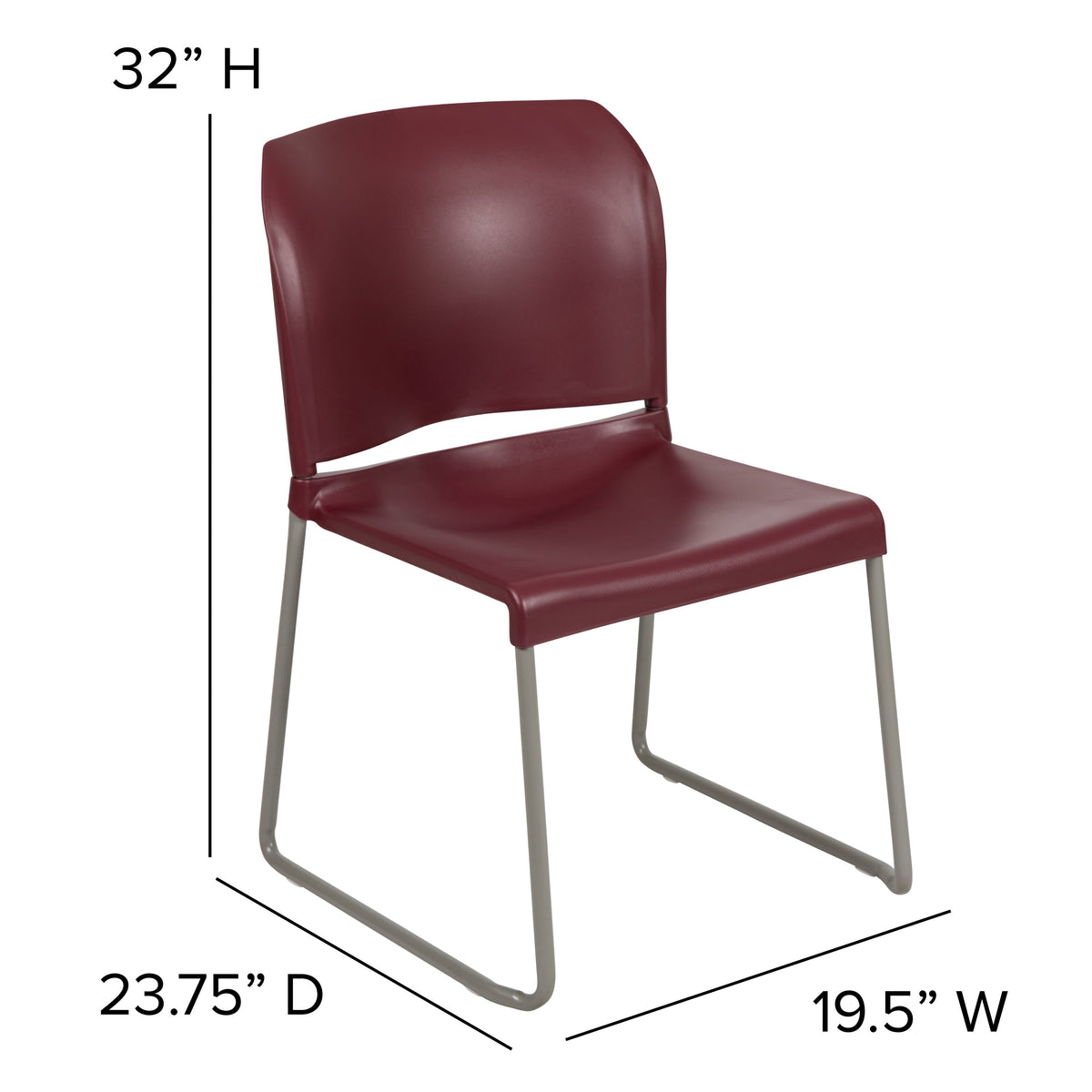 Burgundy |#| Home and Office Guest Chair Burgundy Full Back Contoured Sled Base Stack Chair