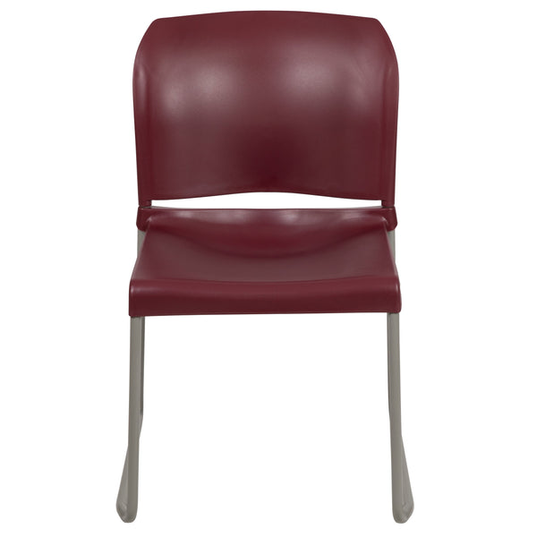 Burgundy |#| Home and Office Guest Chair Burgundy Full Back Contoured Sled Base Stack Chair