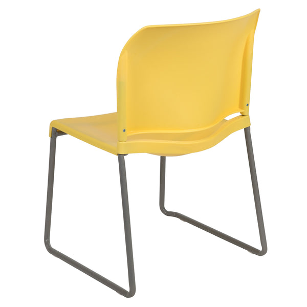 Yellow |#| Home and Office Guest Chair Yellow Full Back Contoured Sled Base Stack Chair