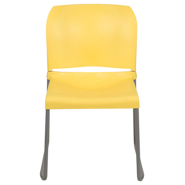 Yellow |#| Home and Office Guest Chair Yellow Full Back Contoured Sled Base Stack Chair