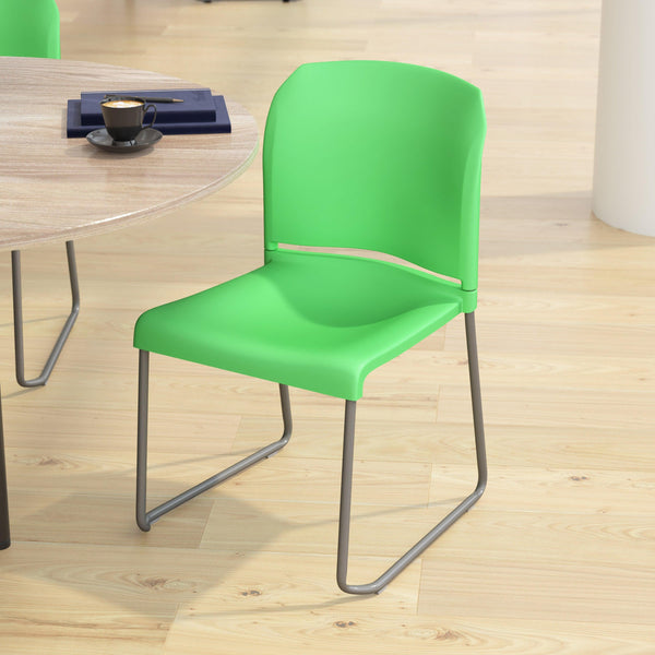 Green |#| 880 lb. Capacity Green Full Back Contoured Stack Chair with Sled Base