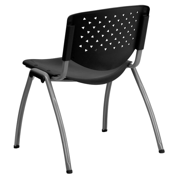 Black |#| 880 lb. Capacity Black Perforated Back Plastic Stack Chair with Gray Frame