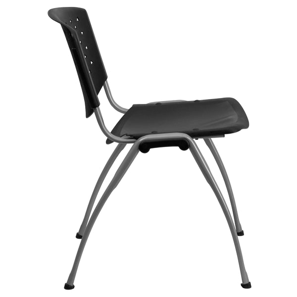 Black |#| 880 lb. Capacity Black Perforated Back Plastic Stack Chair with Gray Frame