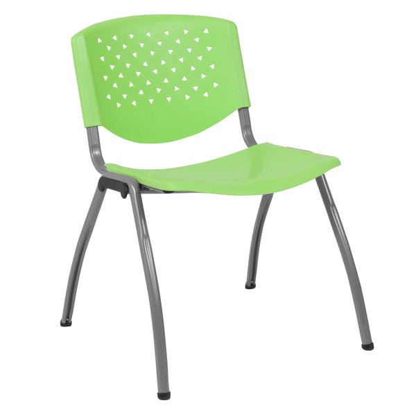 Green |#| 880 lb. Capacity Green Perforated Back Plastic Stack Chair with Gray Frame