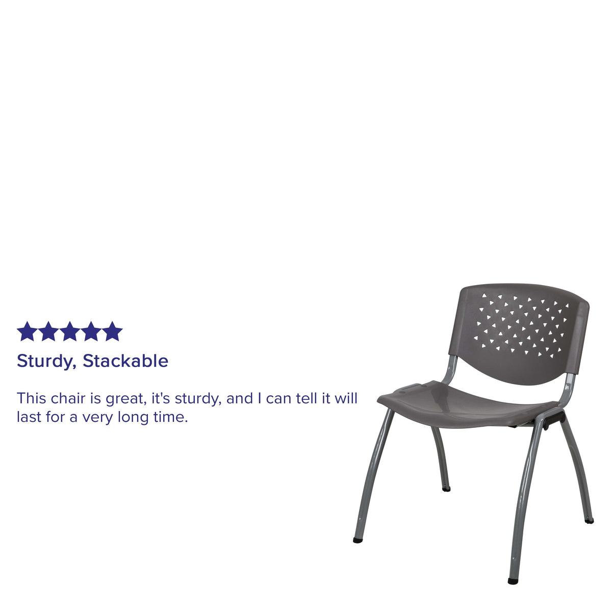 Gray |#| Home and Office Gray Plastic Stack Chair with Perforated Back - Guest Chair