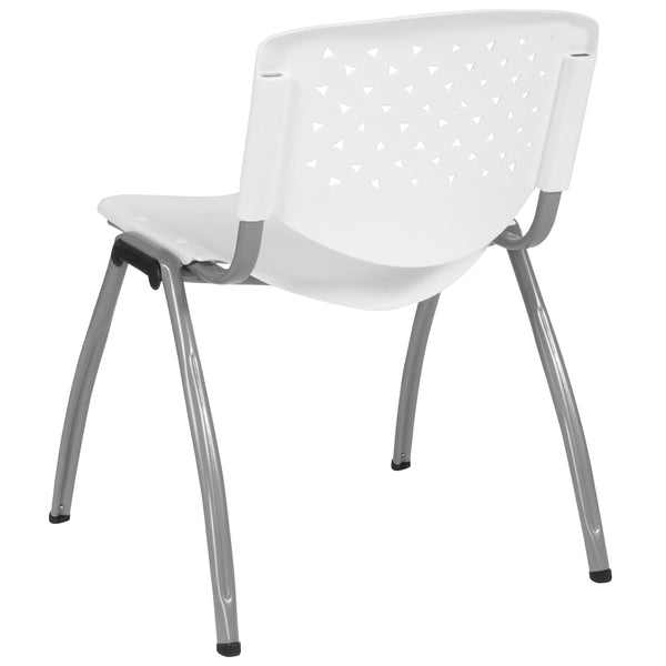 White |#| 880 lb. Capacity White Perforated Back Plastic Stack Chair with Gray Frame