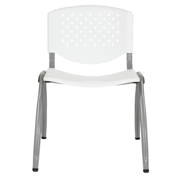 White |#| 880 lb. Capacity White Perforated Back Plastic Stack Chair with Gray Frame