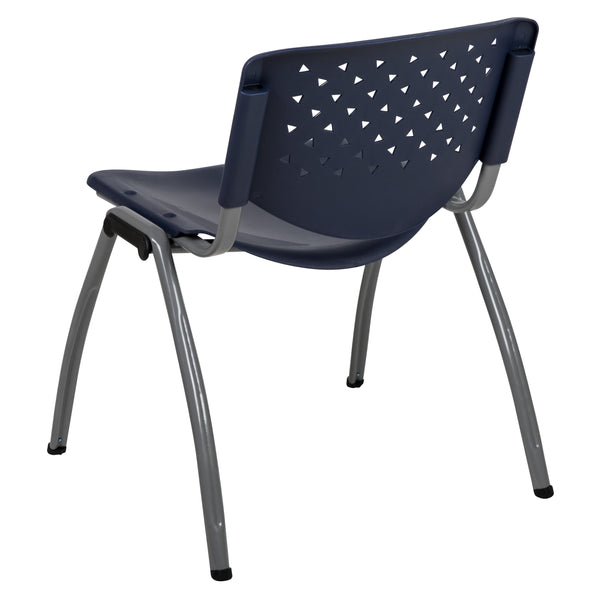 Navy |#| Home and Office Navy Plastic Stack Chair with Perforated Back - Guest Chair