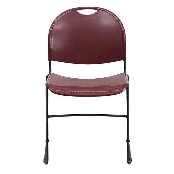 Burgundy Plastic/Black Frame |#| 880 lb. Capacity Burgundy Ultra-Compact Stack Chair with Black Frame