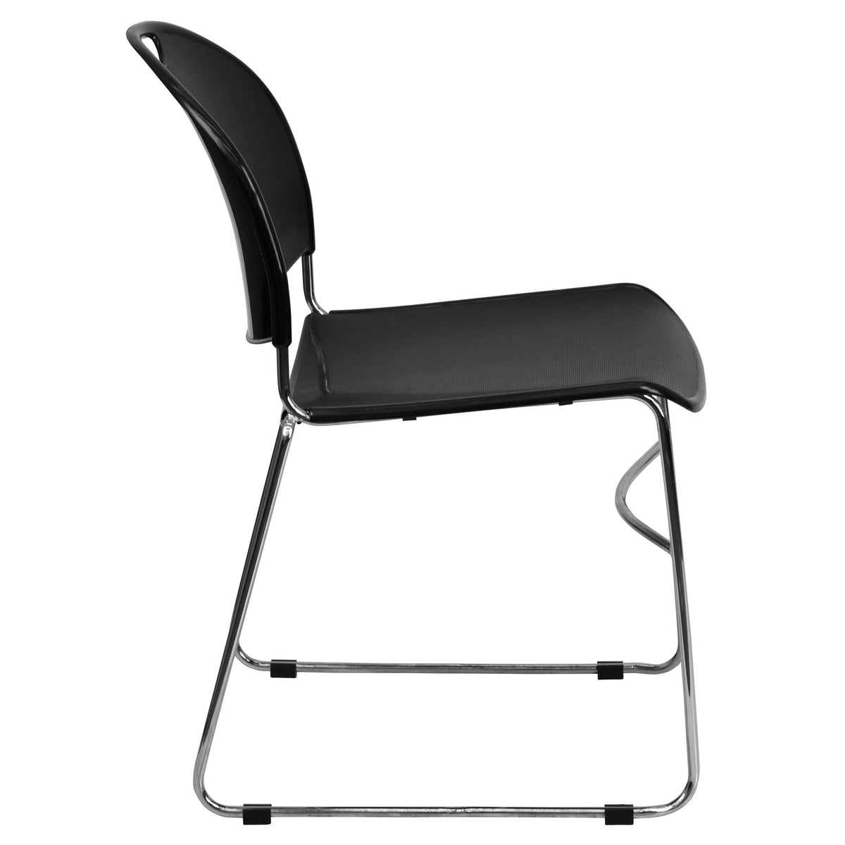 Black Plastic/Chrome Frame |#| 880 lb. Capacity Black Ultra-Compact Stack Chair with Chrome Frame