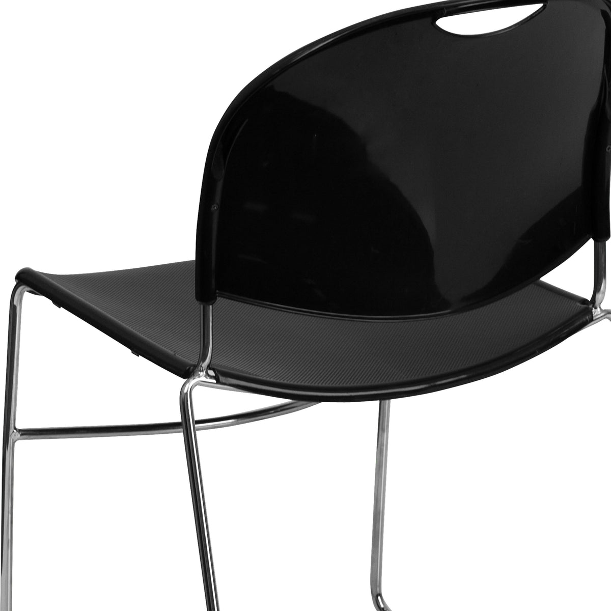 Black Plastic/Chrome Frame |#| 880 lb. Capacity Black Ultra-Compact Stack Chair with Chrome Frame