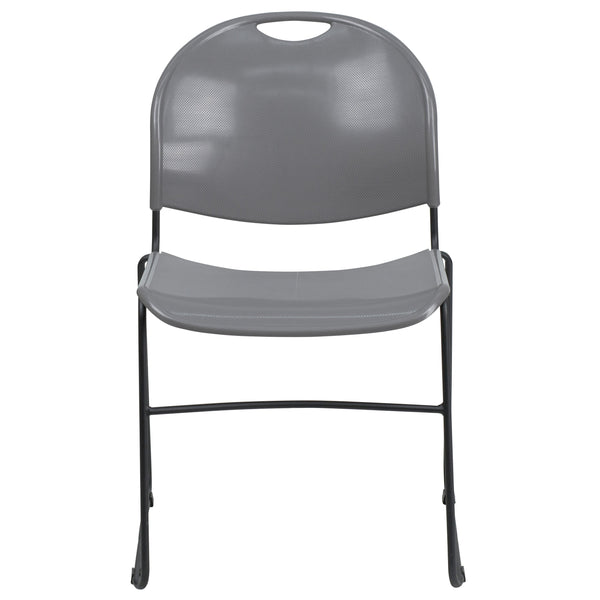 Gray Plastic/Black Frame |#| 880 lb. Capacity Gray Ultra-Compact Stack Chair with Black Frame