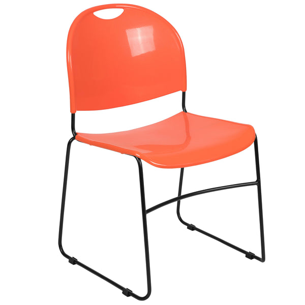 Orange Plastic/Black Frame |#| Orange Ultra-Compact School Stack Chair - Office Guest Chair/Student Chair