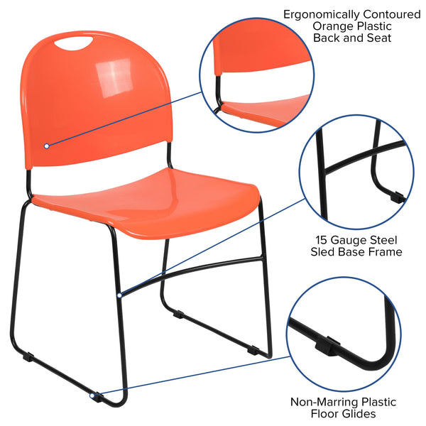 Orange Plastic/Black Frame |#| Orange Ultra-Compact School Stack Chair - Office Guest Chair/Student Chair