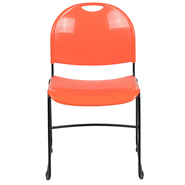 Orange Plastic/Black Frame |#| Orange Ultra-Compact School Stack Chair - Office Guest Chair/Student Chair