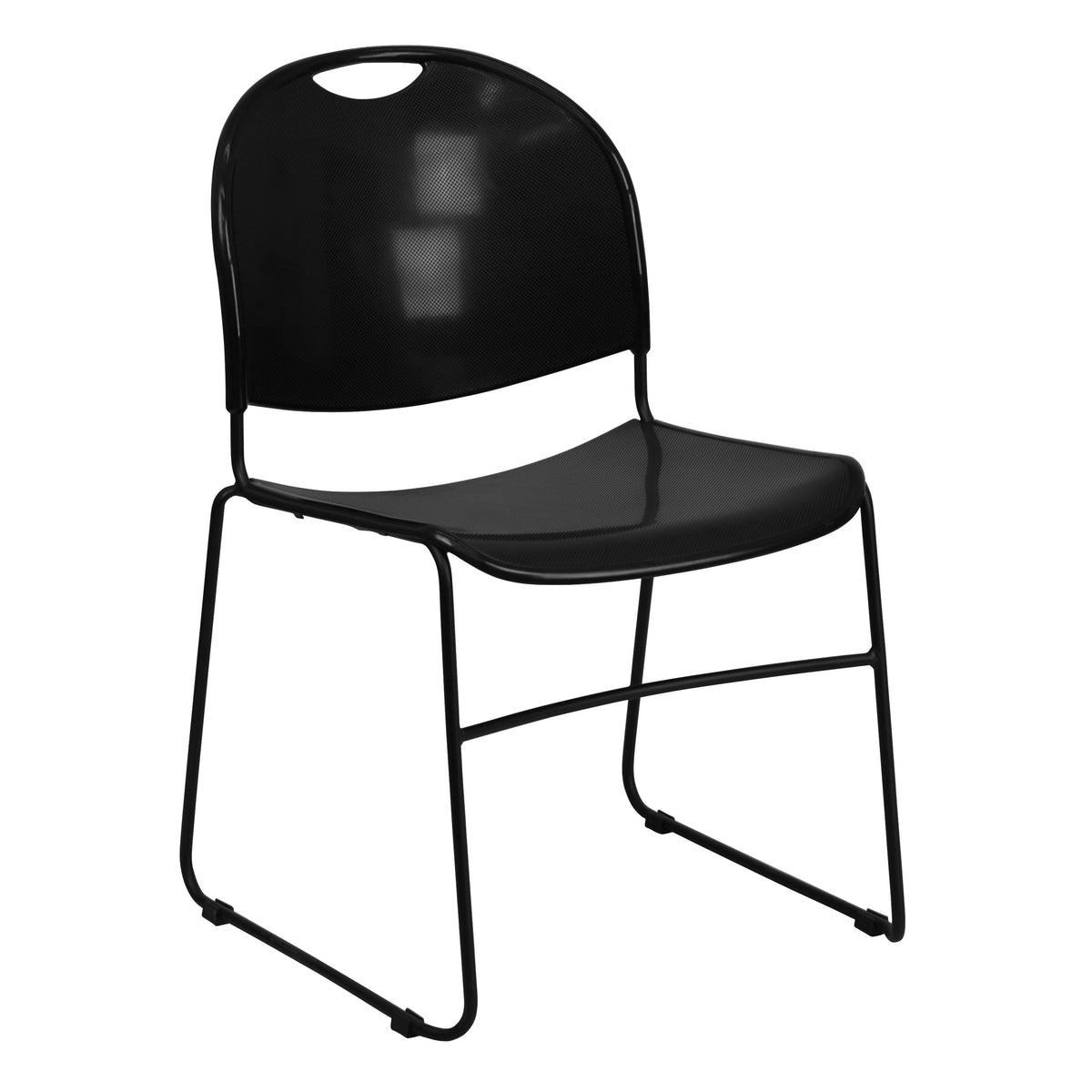 Black Plastic/Black Frame |#| 880 lb. Capacity Black Ultra-Compact Stack Chair with Black Frame