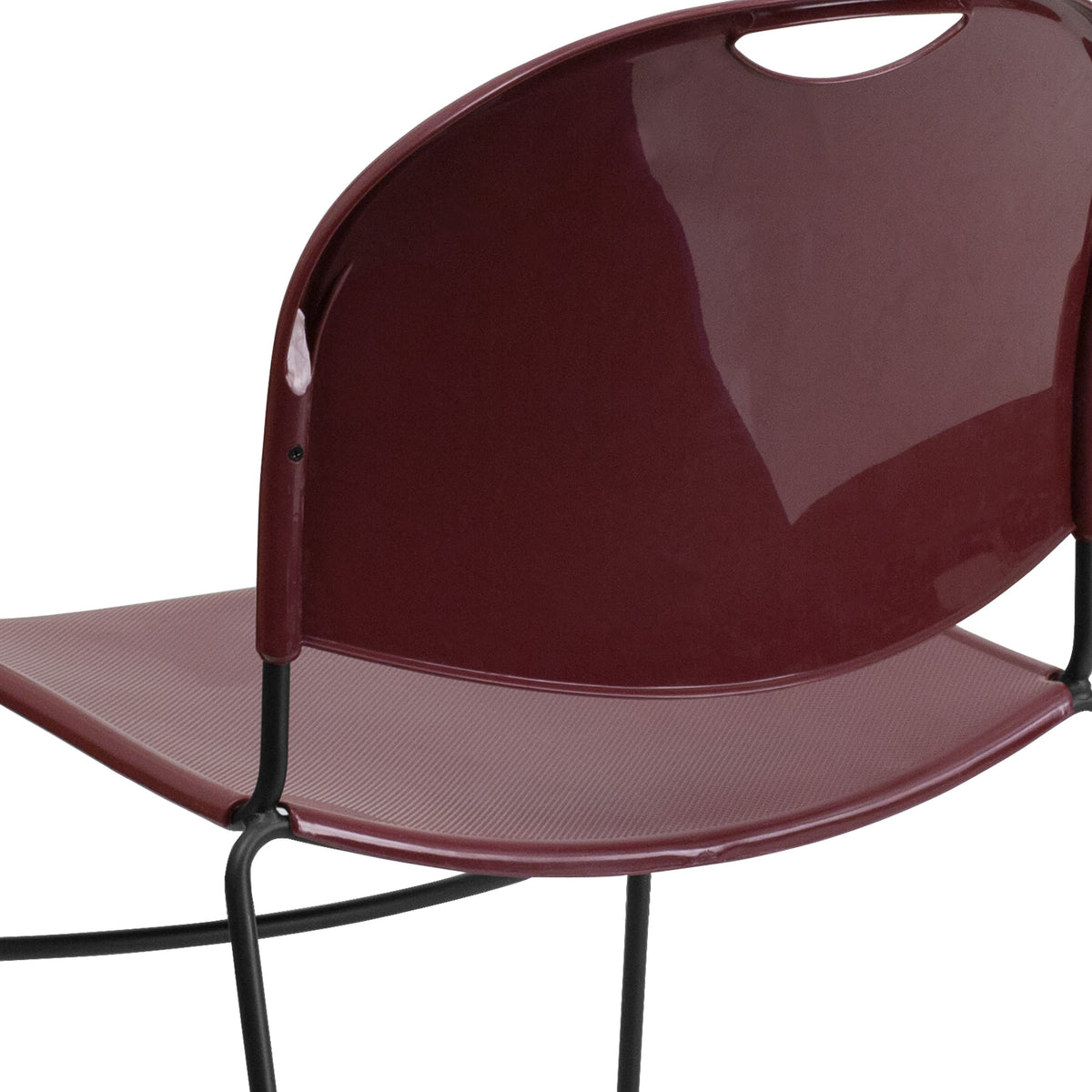 Burgundy Plastic/Black Frame |#| 880 lb. Capacity Burgundy Ultra-Compact Stack Chair with Black Frame