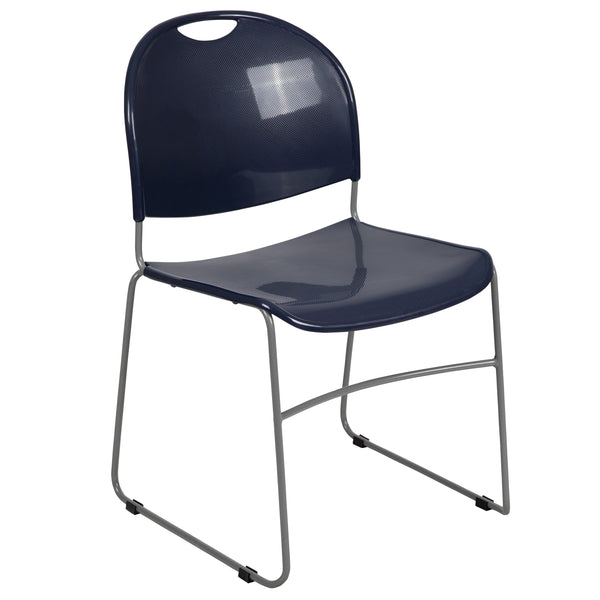 Navy Plastic/Silver Frame |#| Navy Ultra-Compact School Stack Chair - Office Guest Chair/Student Chair