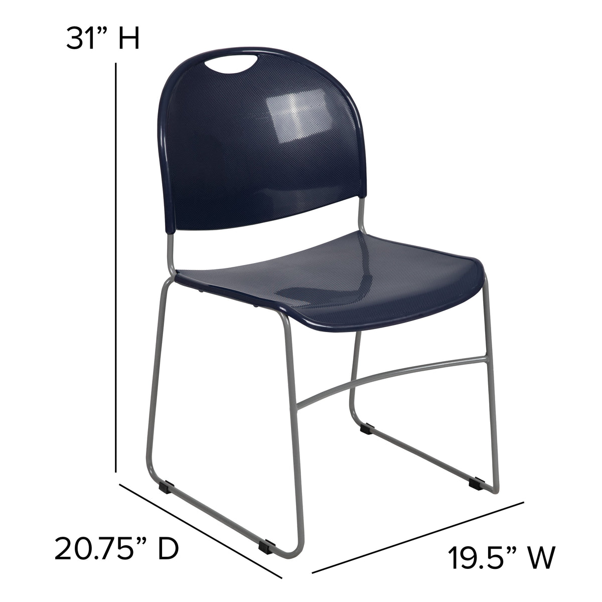 Navy Plastic/Silver Frame |#| Navy Ultra-Compact School Stack Chair - Office Guest Chair/Student Chair