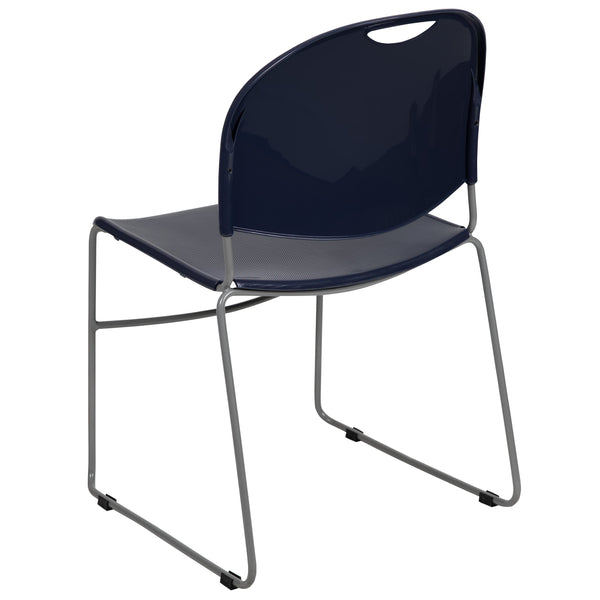 Navy Plastic/Silver Frame |#| Navy Ultra-Compact School Stack Chair - Office Guest Chair/Student Chair