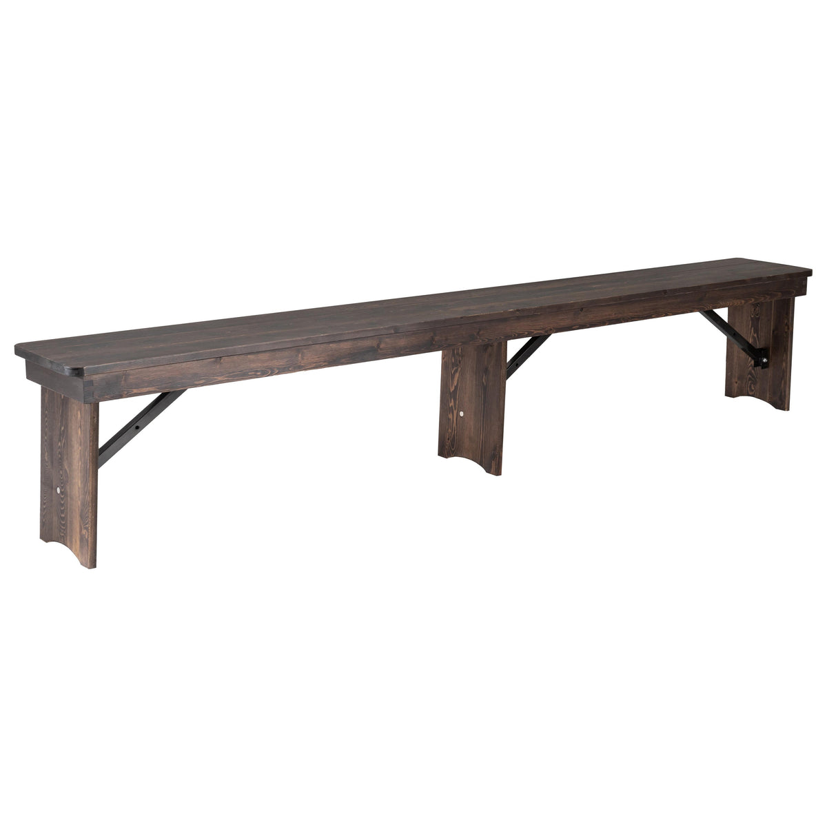 Mahogany |#| 8' x 12" Solid Pine Folding Farm Bench with 3 Legs in Antique Rustic Mahogany