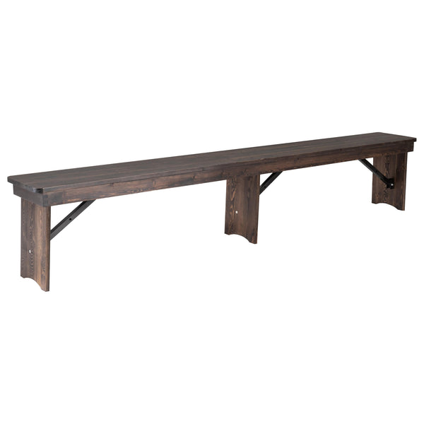 Mahogany |#| 8' x 12" Solid Pine Folding Farm Bench with 3 Legs in Antique Rustic Mahogany