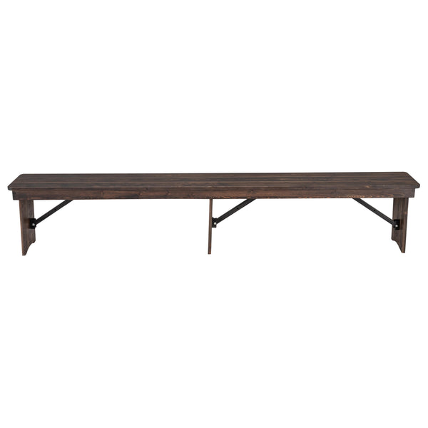 Mahogany |#| 8' x 12" Solid Pine Folding Farm Bench with 3 Legs in Antique Rustic Mahogany