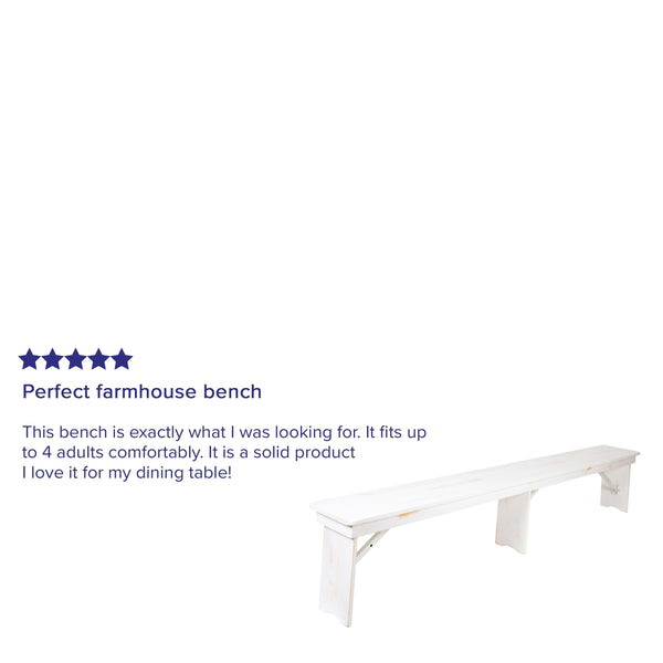 Antique Rustic White |#| 8' x 12" Antique Rustic White Solid Pine Folding Farm Bench - Portable Bench