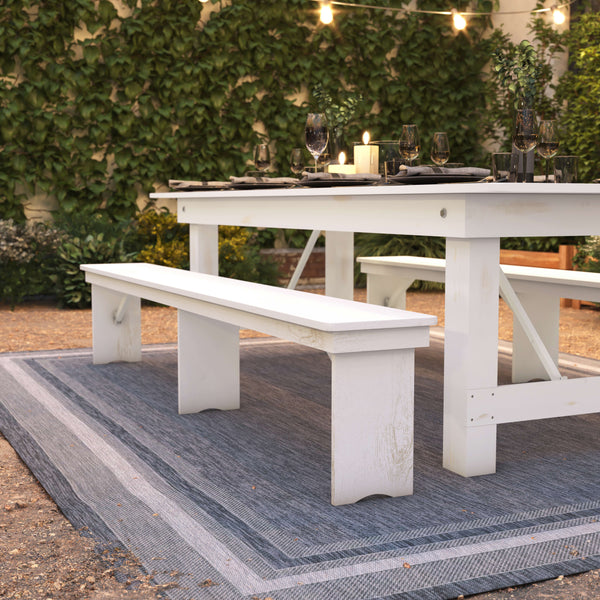 Antique Rustic White |#| 8' x 12" Antique Rustic White Solid Pine Folding Farm Bench - Portable Bench