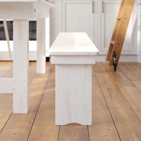 Antique Rustic White |#| 8' x 12" Antique Rustic White Solid Pine Folding Farm Bench - Portable Bench