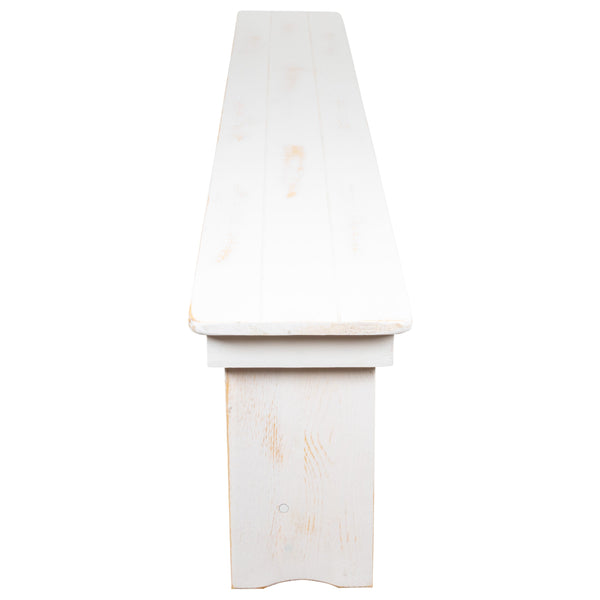 Antique Rustic White |#| 8' x 12" Antique Rustic White Solid Pine Folding Farm Bench - Portable Bench