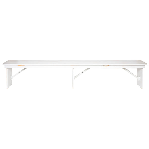 Antique Rustic White |#| 8' x 12" Antique Rustic White Solid Pine Folding Farm Bench - Portable Bench