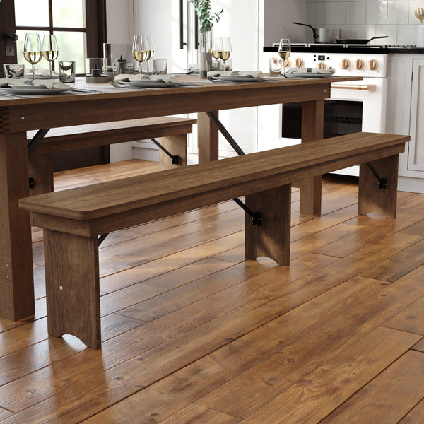 Antique Rustic |#| 8' x 12" Antique Rustic Solid Pine Folding Farm Bench with 3 Legs