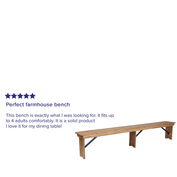 Antique Rustic |#| 8' x 12" Antique Rustic Solid Pine Folding Farm Bench with 3 Legs