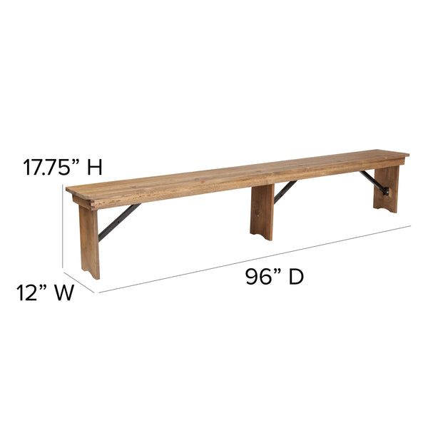 Antique Rustic |#| 8' x 12" Antique Rustic Solid Pine Folding Farm Bench with 3 Legs
