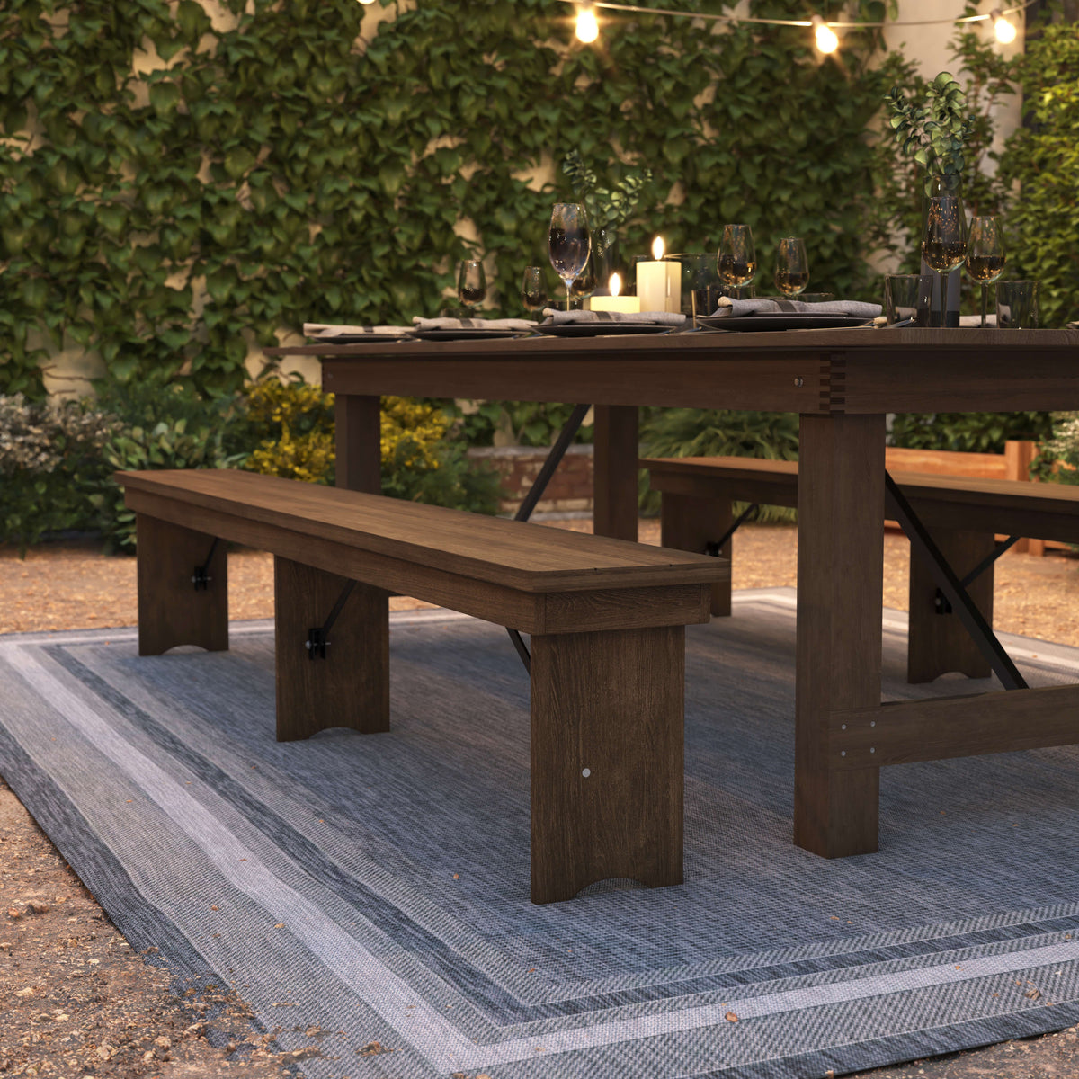 Antique Rustic |#| 8' x 12" Antique Rustic Solid Pine Folding Farm Bench with 3 Legs