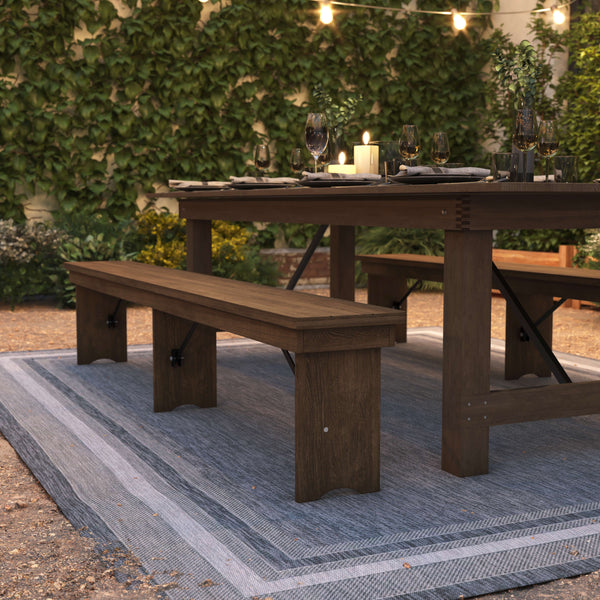 Antique Rustic |#| 8' x 12" Antique Rustic Solid Pine Folding Farm Bench with 3 Legs