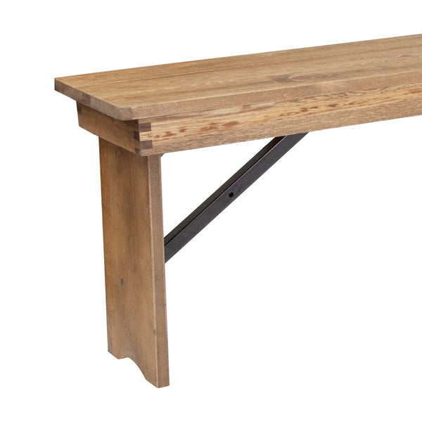 Antique Rustic |#| 8' x 12" Antique Rustic Solid Pine Folding Farm Bench with 3 Legs