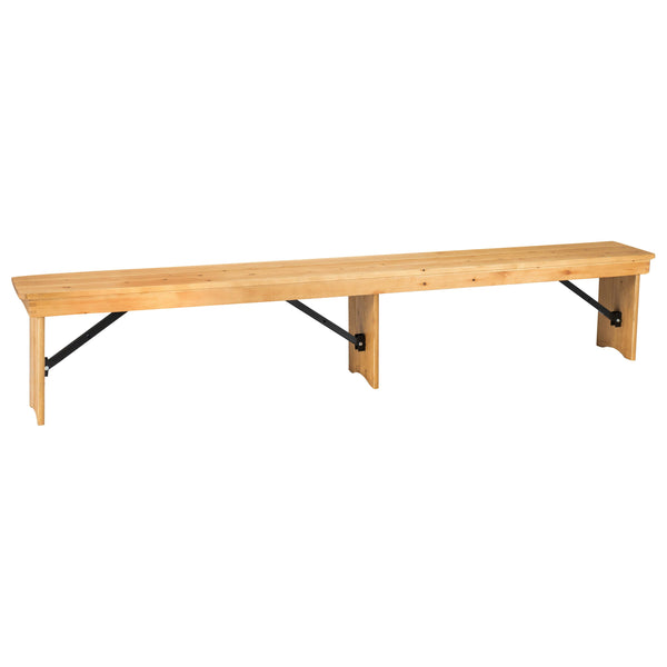 Light Natural |#| 8' x 12" Solid Pine Folding Farm Bench with 3 Legs-Antique Rustic Light Natural