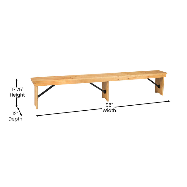 Light Natural |#| 8' x 12" Solid Pine Folding Farm Bench with 3 Legs-Antique Rustic Light Natural