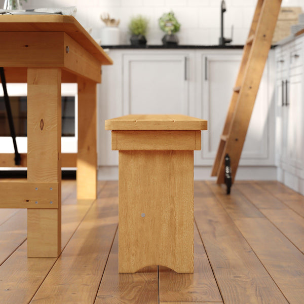 Light Natural |#| 8' x 12" Solid Pine Folding Farm Bench with 3 Legs-Antique Rustic Light Natural