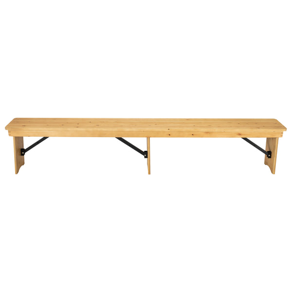 Light Natural |#| 8' x 12" Solid Pine Folding Farm Bench with 3 Legs-Antique Rustic Light Natural