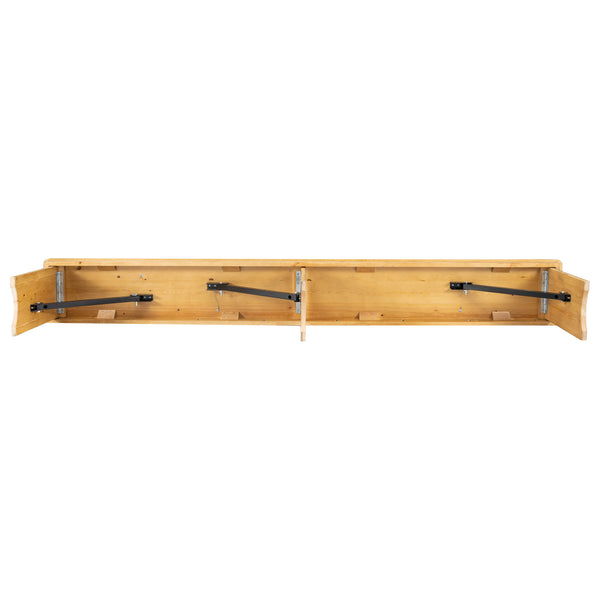 Light Natural |#| 8' x 12" Solid Pine Folding Farm Bench with 3 Legs-Antique Rustic Light Natural